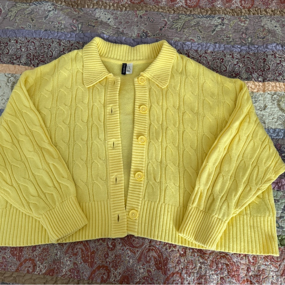 H&M Yellow Cable Knit Cardigan